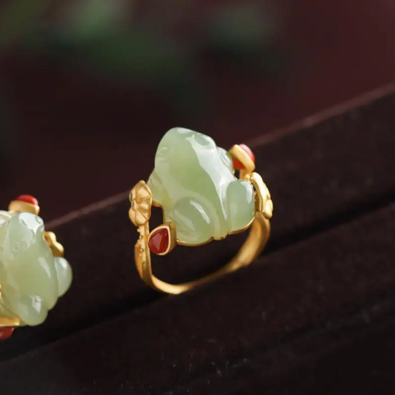 Women Accessories Trending - Green Jade Frog Rings Charms Natural