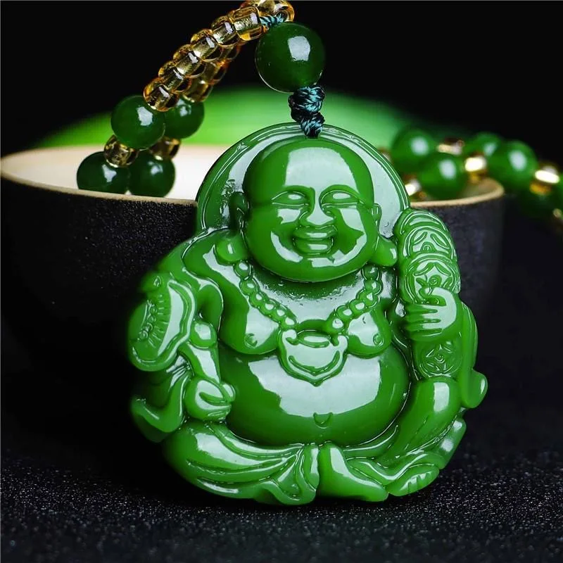 Women Accessories Trending - Chinese Green Jade Maitreya Buddha Pendant