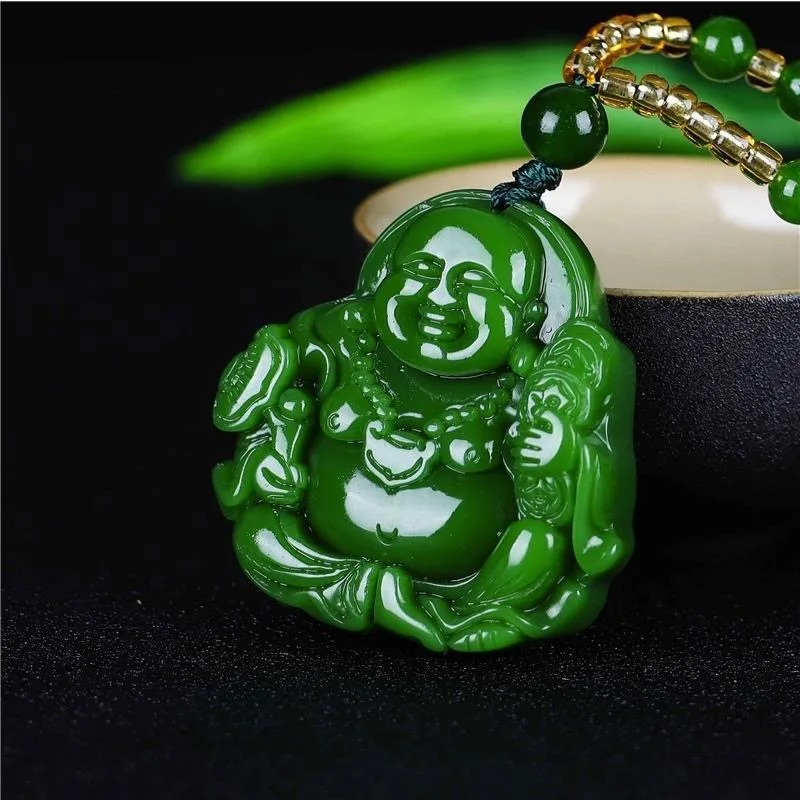 Chinese Green Jade Maitreya Bu - Women Accessories Trending recension och pris