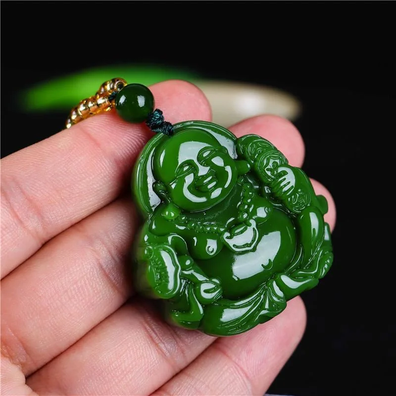 Chinese Green Jade Maitreya Bu - Women Accessories Trending recension och pris
